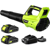 RYAHT cordless leaf blower front view highlighting compact, lightweight design for effortless yard cleanup.