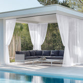RYB HOME 4-panel white outdoor curtains closeup of waterproof fabric for UV protection.