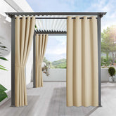 RYB HOME Biscotti Beige outdoor curtain panel on patio provides shade