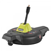 RYOBI 12-inch surface cleaner with caster wheels for fast, even patio cleaning.