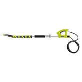 RYOBI 18ft extension pole with brush extends reach for efficient cleaning.