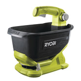 Ryobi OSS1800 seed spreader front view showing even distribution feature for lawns.