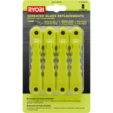 RYOBI serrated blade eight-pack installed on a 2-in-1 bladed head for tough weeds