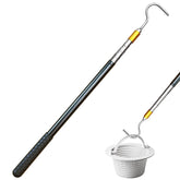 Sadoia extendable pool skimmer hook extended to 63 inches for easy basket access.