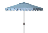 SAFAVIEH 9ft outdoor umbrella round canopy provides broad shade for patios and pool areas.