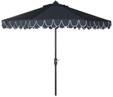 Safavieh 9ft round umbrella with valance for stylish sun shade.