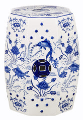 Safavieh Castle Gardens blue cloud pattern stool provides an elegant outdoor seating option