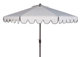 Safavieh Venice round umbrella with ivory-black trim provides stylish shade for decks.