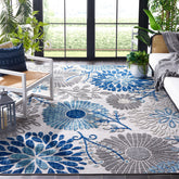 Safavieh Cabana rug gray-blue floral pattern adds outdoor charm and easy cleaning.