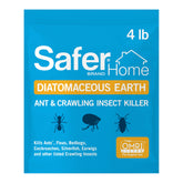 Safer Diatomaceous Earth 4 lb packaging highlights OMRI-listed organic pest control for indoor use.