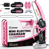 Saker Mini Chainsaw pink front view for quick pruning.
