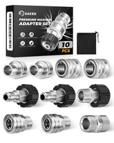 Saker pressure-washer hose connector set assembly shows full versatility for quick changes