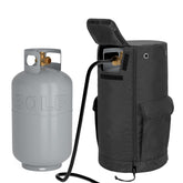 SAMDEW 30lb tank cover with side flip flap for easy hose connection and operation.