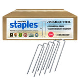Sandbaggy 6-inch galvanized landscape staples secure heavy fabric in windy settings.