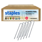 Sandbaggy 8-gauge, 6-inch landscape sod staples securing fabric