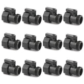 Sanpaint 12-pack garden hose shut off valve closeup showing sturdy plastic construction for leak resistance.