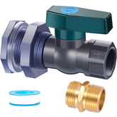 Sanpaint PVC rain barrel diverter kit ball valve close-up highlights durable threads and tight seal.