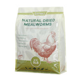 SANSECT dried mealworms bulk bag shown for easy storage and feeding.