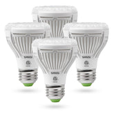 SANSI LED grow light bulb in packaging for a 4-pack indoor seeds and greens setup.