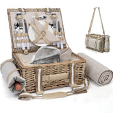 SatisInside 19Pcs picnic basket with insulated liner ready for two on outdoor adventures.