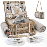 SatisInside 31pcs picnic basket with insulated liner keeps snacks cool during outdoor meals.