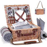 SatisInside wicker picnic basket with stripes offers durable outdoor dining