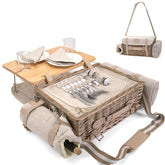 SatisInside wicker basket with insulated cooler keeps meals fresh outdoors