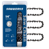 SawWorks 3-pack 14-inch chain front view for rapid, clean cuts.