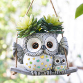 Saysmile Swing Owl Planter with mother and baby on a swing for cozy indoor decor.