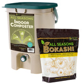 SCD Probiotics All Seasons Indoor Composter Bin on a kitchen counter, convenient waste-to-compost setup