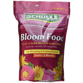 Schultz SPF48270 bloom fertilizer packaging shows slow-release nutrition for steady growth