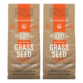 Scotts Bermudagrass seed bag and two-pack label highlighting 2,000 sq ft overseeding coverage.