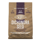 Scotts O M Scott & Sons Dichondra Seed bag label highlights premium seed for easy lawn care