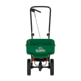 Scotts EdgeGuard Mini spreader with curved hopper optimizes even lawn product coverage.
