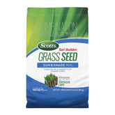 Scotts Turf Builder grass seed sun and shade mix bag closeup, versatile for varied sunlight