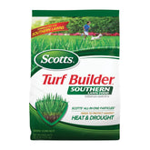 Scotts Turf Builder Southern Lawn Food bottle promoting deeper roots for heat resilience.