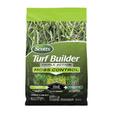 Scotts Turf Builder Triple Action moss control bag ready for moss treatment on lawns.