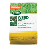 Scotts Weed Control for Lawns bag sits ready to treat a large yard up to 5,000 sq ft.