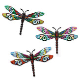 Scwhousi metal dragonfly wall decor 3-pack with vibrant 3D detail for outdoors