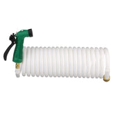 SEACHOICE coiled washdown hose with sprayer demonstrating compact storage and quick rinsing.