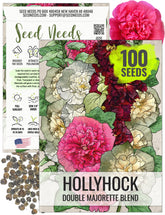 Seed Needs double majorette hollyhock seed packet front for cottage gardens and pollinator-friendly beds