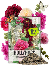 Seed Needs hollyhock pouch illustration shows seeds for easy sowing and planning