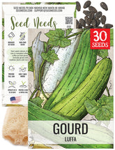 Seed Needs Luffa seeds packaging showing heirloom quality for home gardens.