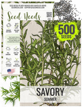 Seed Needs Summer Savory seed packet front with brand logo and culinary potential