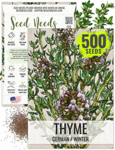 Seed Needs thyme seeds packet front showing variety and planning details
