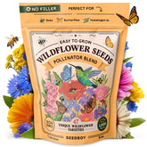 Seedboy Wildflowers 8oz pollinator mix attracts bees and butterflies with vibrant garden color.