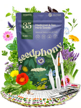 Seedphony 35 medicinal herb seeds pack ready for indoor or outdoor planting.