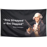 Seekamit Stay Strapped flag front view adds bold dorm decor and meme appeal