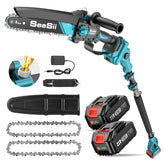 SEESII 2-in-1 pole saw handheld mode for precise ground-level pruning.