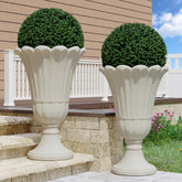 Seethmi 23-inch tall planter with petal design enhances porch aesthetics